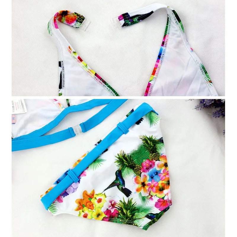 FAVSPORTS Summer Girls Swimwear 2Pcs Kids Girls Halter Ruffles Swimwear Print Swimsuit Briefs Beachwear Bathing Suits