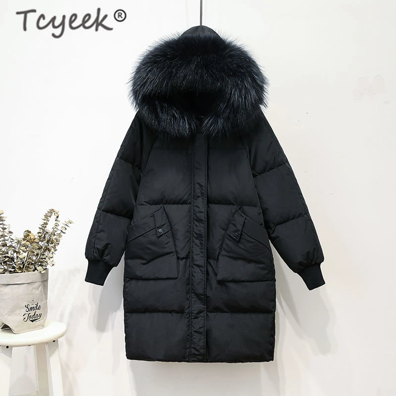 Женский пуховик Tcyeek + большое меховое теплое пальто с капюшоном Женская