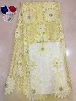 

High-quality African lace fabric 2019 embroidered mesh fabric lace fabric Nigerian rope lace fabric with beads-XCXP12