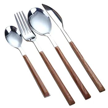 

4pcs/set Portable Cutlery Set 304 Stainless Steel Dinnerware With Wooden Handle For Home Dinner Travel Tableware Set
