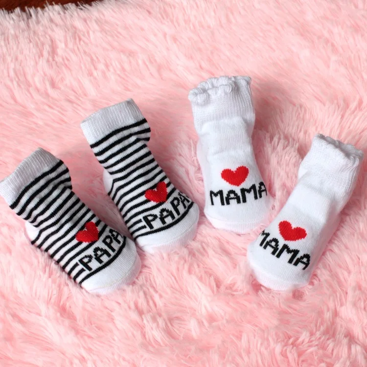 Pudcoco/милые детские носки новорожденного малыша, Детские полосатые хлопковые носки с надписью «Love Mama/Papa» для девочек и мальчиков от 0 до 6 месяцев