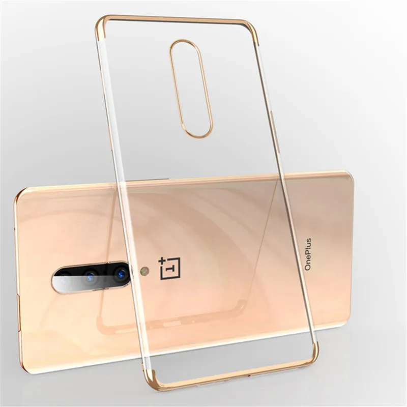 USLION гальванический мягкий прозрачный чехол для телефона для Oneplus 7 7 Pro TPU силиконовый чехол с покрытием для One Plus 6T 6 5 5T противоударный чехол - Цвет: Gold