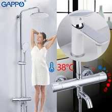 GAPPO Shower Faucets chrome white bathroom thermostatic waterfall faucet mixer bath shower head set basin mixer shower system shower system thermostatic bath bathroom mixer shower set twin head square chrome 40x40cm hand shower