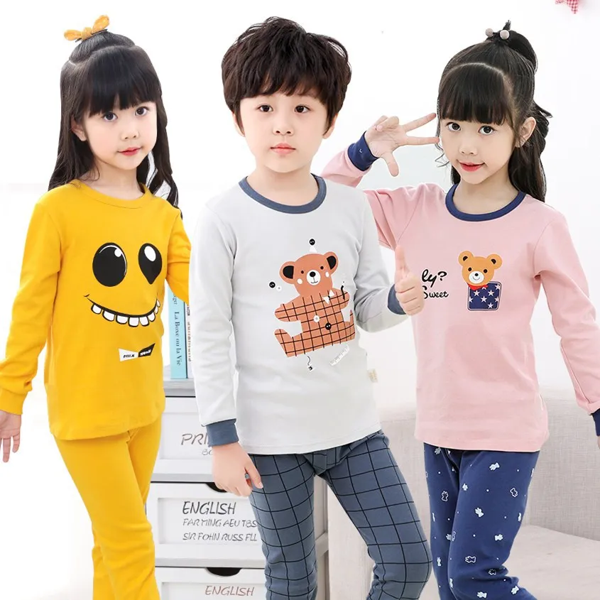 

2019 Winter Children's Cotton Pajamas Sets Boy Cartoon Pyjamas Suits Baby Girls Clothes Tshirt+Pant 2pcs Night Clothes Homewear
