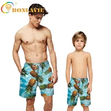 Пляжные шорты мужские шорты с принтом для родителей и детей, повседневные пляжные штаны для отдыха, купальный костюм для сына и папы, пляжная одежда