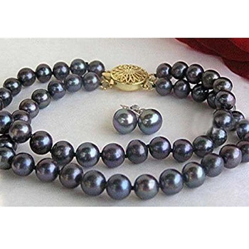 

New Black Akoya Cultured pearl 2Row 7-7.5mm Round loose beads making bracelet&Earrings 7.5" BV103
