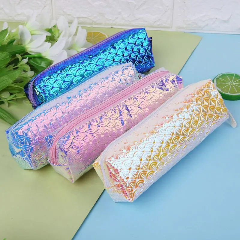 

Fish Scale Pencilcase Pencil Bag Case Glitter Laser Cosmetic Makeup Pouch Holder Stationery School Office Supplies