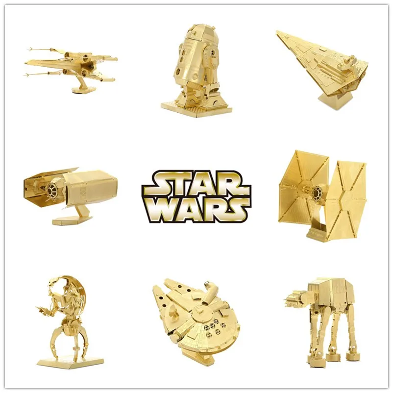 Miniature Golden Star Wars 3D Metal Puzzle Scale Model R2D2 ATAT X wing Darth Vaders Tie