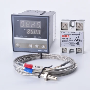

SSR output 72*72mm Thermostat Temperature Controller REX-C700 +K Type Thermocouple + 40DA SSR Relay