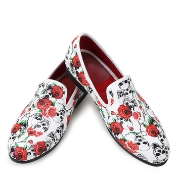

Men loafer Shoes Style roses with skull print Smoking Slipper Men casual shoes