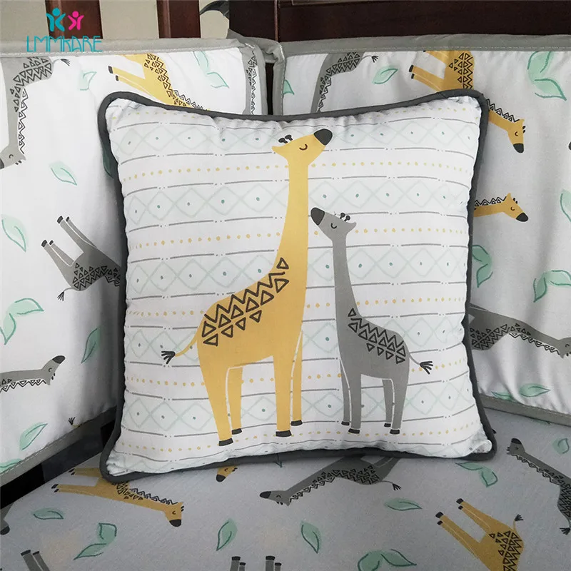 Хлопковый комплект постельного белья для малышей с милым мультяшным жирафом, объемная вышивка, детская простыня, одеяло, подушка, дышащая мягкая детская кровать, бамперы