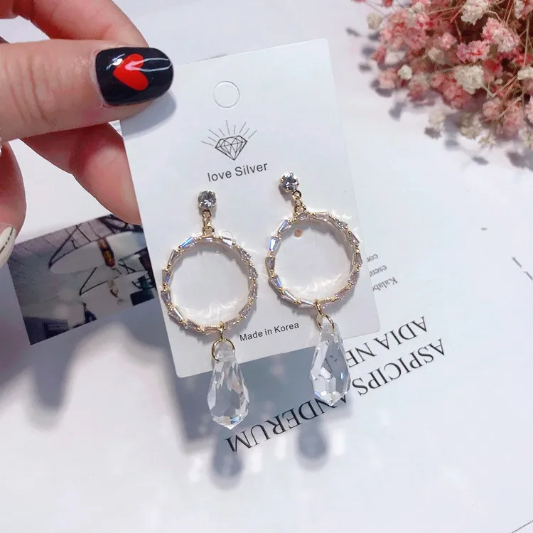 circle water drop earring 925 silver post Hypoallergenic fadeless alloy fashion jewelry dangle earrings for women girl