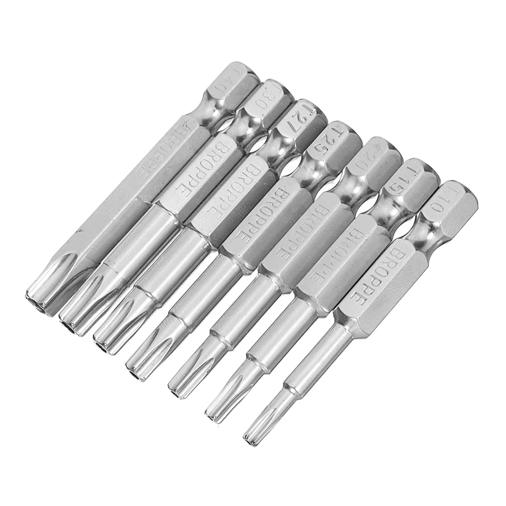 

Broppe 7Pcs/Set Star Bit Magnetic Screwdriver Drill Bits Screw Driver 1/4" Hex Shank Five-pointed Star Bore Hole Hand Tools