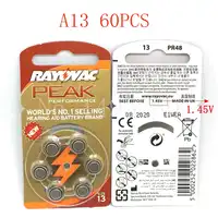 60 PCS NEW Zinc Air 1.45V Rayovac Peak Hearing Aid Batteries A13 13A 13 P13 PR48 Hearing Aid Battery For hearing aids