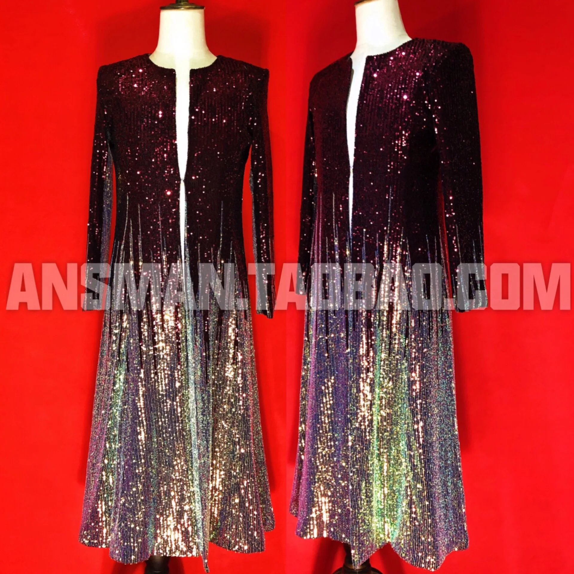 

2019 new fashion male singer DJ nightclub personality sequins long umbrella coat singer costume long coat