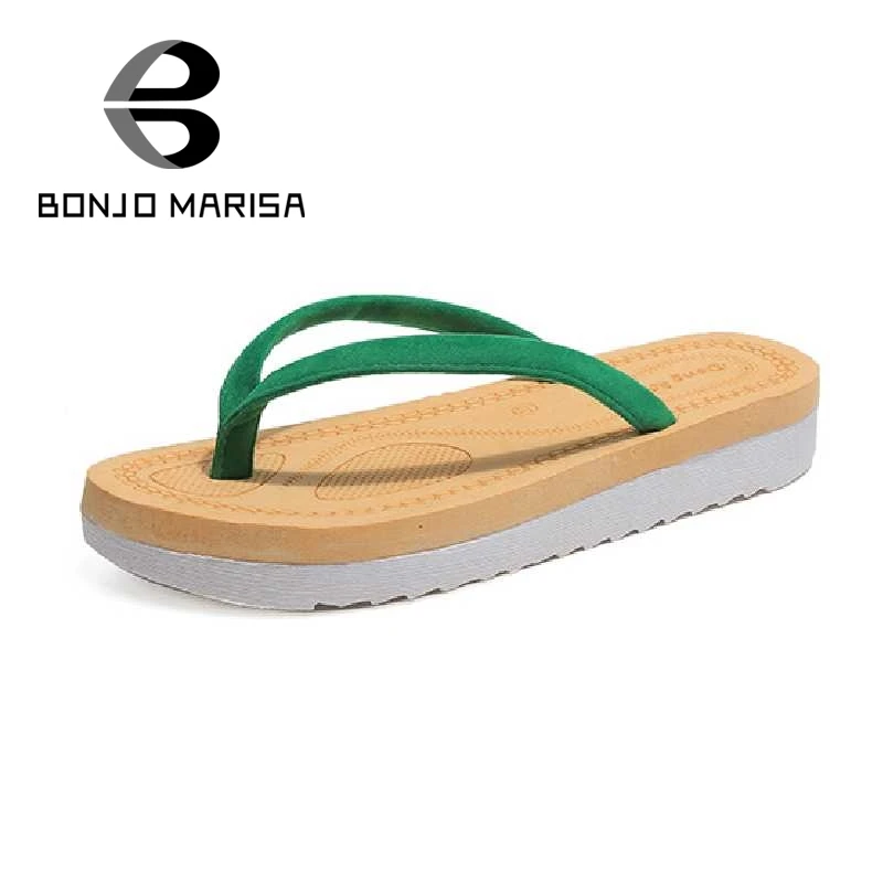 

BONJOMARISA Fashion women's Flip Flops Flat With Platform Shoes For Woman 2017 Open Toe Leisure Concise Footwear Big Size 36-40