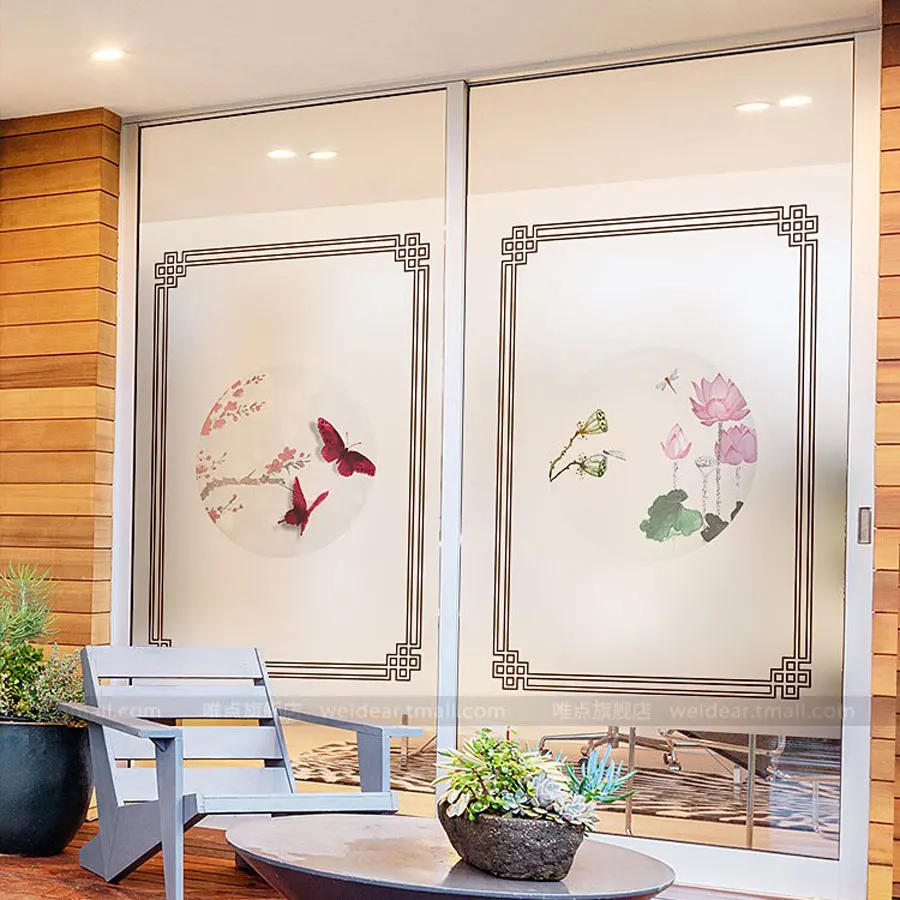 Stained Fish Pane Privacy Window Film Static Glass Sticker Decorative Film kitchen living room door Custom Size Home Decor Decal