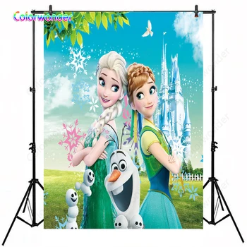 

Frozen Ice Queen Anna Elsa Princess Photography Background Green Spring Scenery Castle Backdrop For Girls Kids Birthday Party