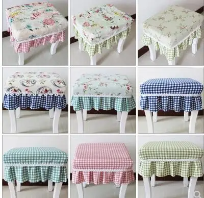 

Cotton linen square stool cover piano dressing stool cover plaid/floral ottoman cover seat cushion cover