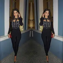 Высокое качество женский Облегающий комбинезон новое поступление сексуальный Водолазка Черный Полный Длина вечерний бандаж комбинезон