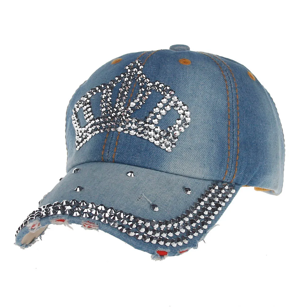 Women Men Denim Snapback Cap Rhinestone Cross Fitted Baseball Caps Hats Adjustable Hip Hop Hats