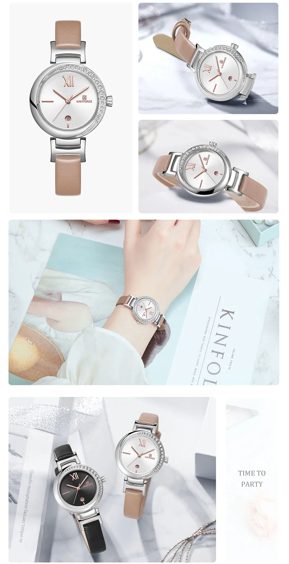 NAVIFORCE элегантные часы Женская Роскошная марка, Женская кварцевые Кожаный ремешок водонепроницаемые часы Reloj Mujer Relogio Feminino