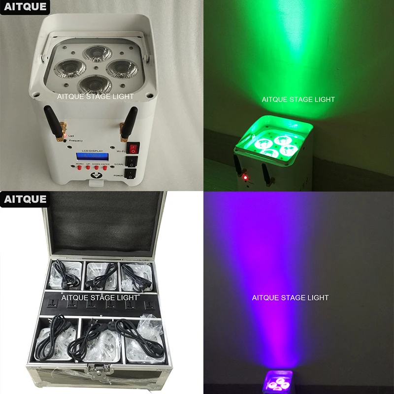 

(6lights+CASE)Mobile dj lighting battery powered led par 4x12w rgbwa uv battery powered sound activated mini lights wifi par