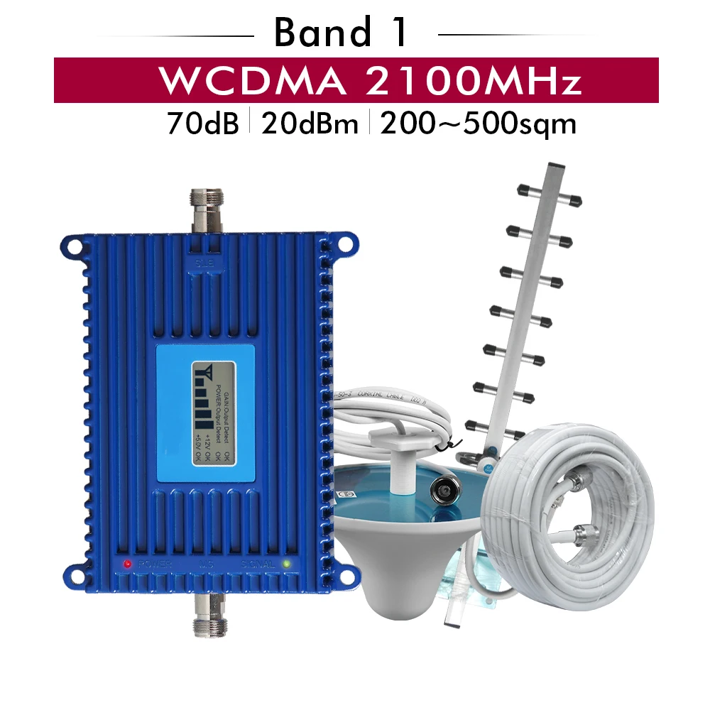 

70dB Gain 20dBm 3G WCDMA Cellular Signal Booster Band 1 UMTS WCDMA 2100 mhz Cell Phone Signal Repeater Amplifier Full set kits