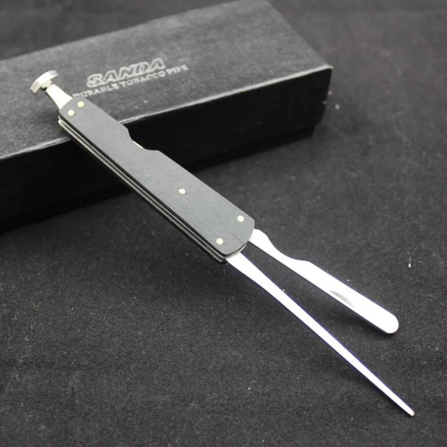 Black Wood Stainless Steel Multifunction Smoking Pipe Cleaning Tool