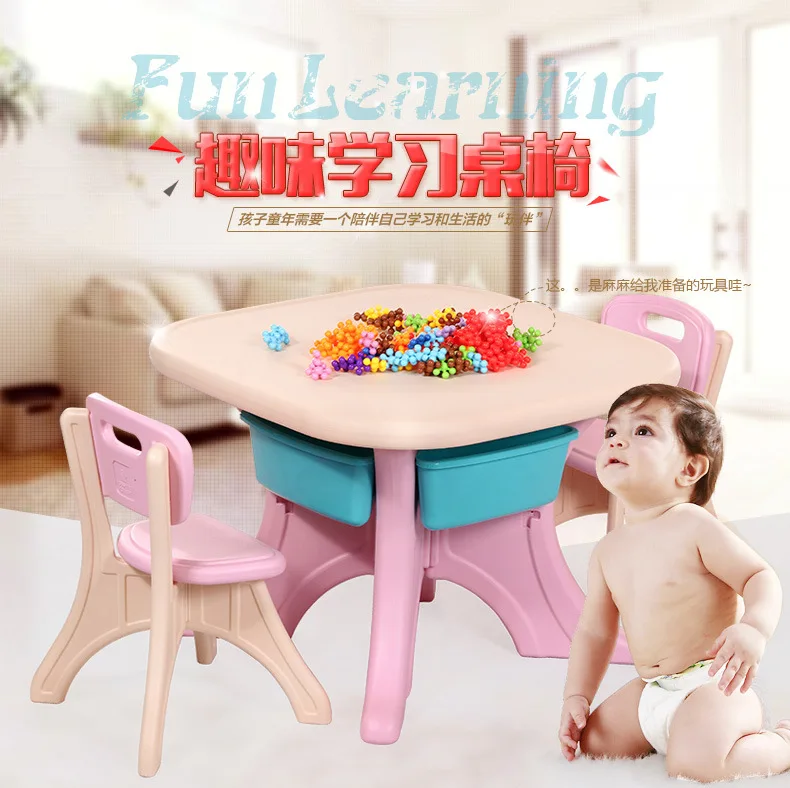 

100% High Quality Kids Table And Chair Set Kindergarten Baby Safe Plastic Multi-function Toy Table Study Table Desk Chair Set.