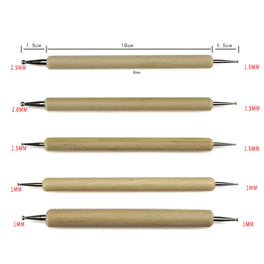 Деревянная ручка для сгибания ногтей, инструмент для тиснения, Стилус из нержавеющей стали, дозировочный инструмент, набор для вырезания рисунка, инструмент для формирования грязи, 5 шт