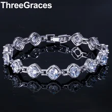 ThreeGraces AAA круглый, кубический цирконий Кристалл проложенный серебряный цвет теннисный браслет для женщин костюм аксессуары вечерние подарок BR114