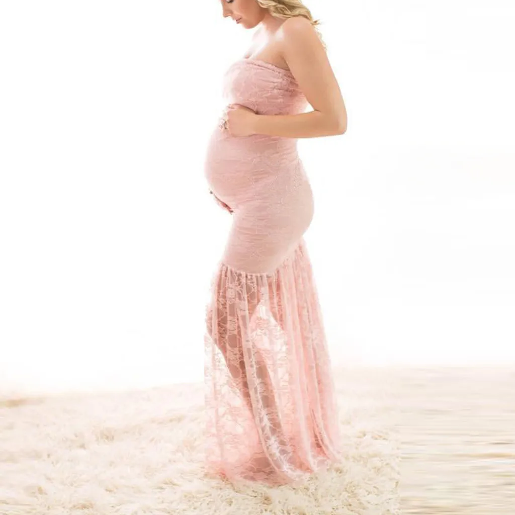 

Maternity Dresses Women Pregnant Clothes For Baby Showers Sleeveless Maternity Solid Lace Pregnancy Dress Photography Props