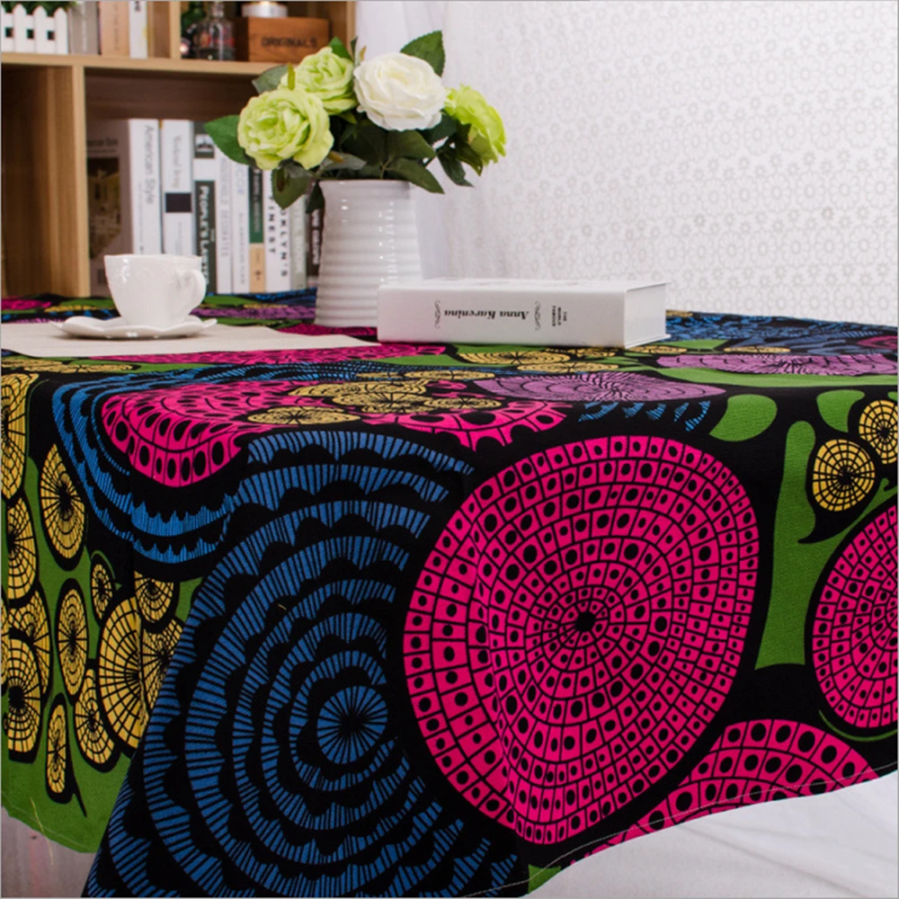 Abstract printing ethnic style table cloth cotton double by double weft tablecloth party 