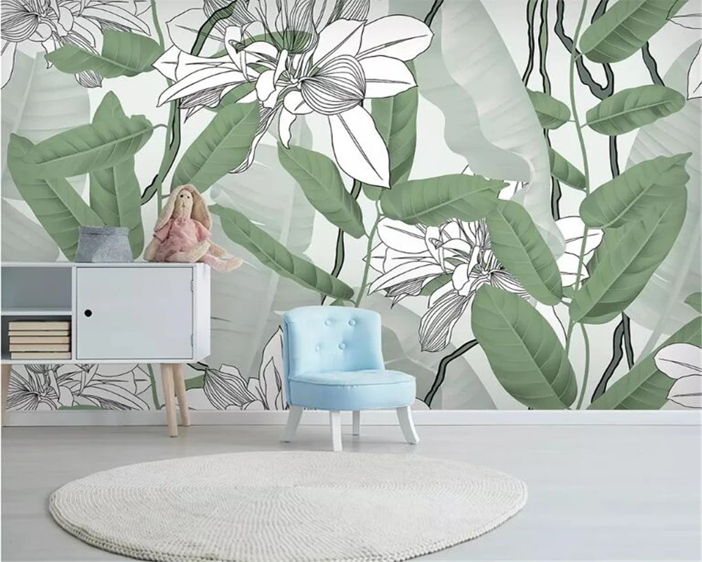 

Beibehang Customized personality wallpaper mural Nordic small fresh tropical rainforest banana leaf Photo 3d wallpaper painting