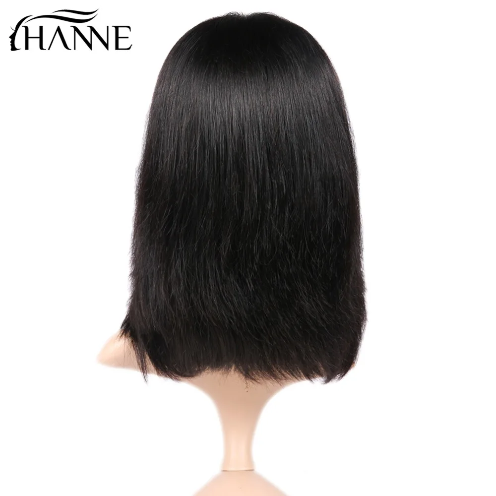 Ханне волос Синтетические волосы на кружеве короткий парик-Боб бразильский Прямо человеческих волос парики средняя часть для черный Для