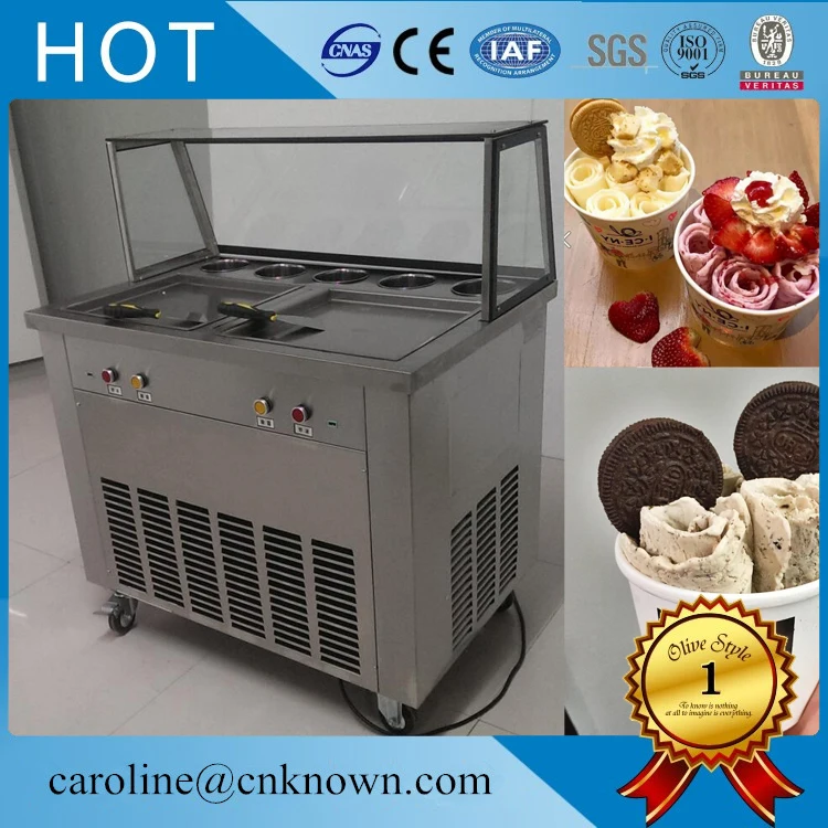 Multi functional flat pan fried ice cream roll machine double pans roll