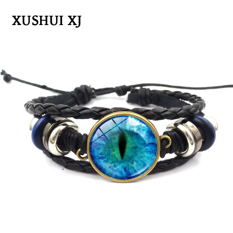 Винтажный Браслет XUSHUI XJ черный кожаный браслет с драконом стеклом кабошоном