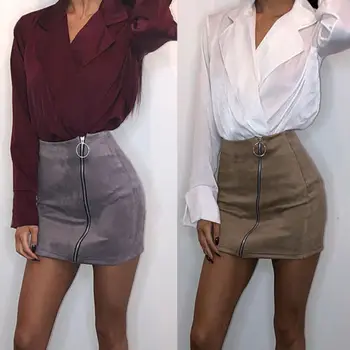 

Fashion Women Ladies High Waisted Pencil Skirt Bodycon Suede Leather Mini Skirt Club