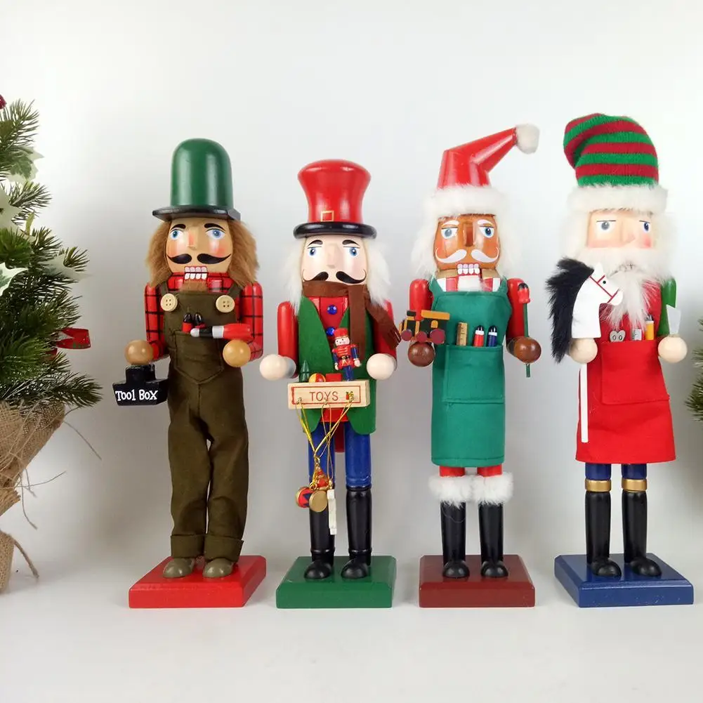 

38cm Vintage Nutcracker Doll Soldier Miniature Figurines Handcraft Wooden Puppet New Year Christmas Ornaments Home Decoration