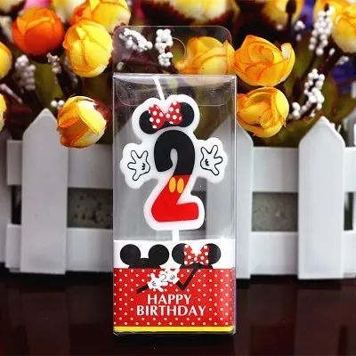 HOT Birthday Number 0-9 Candles Cartoon Mickey Minnie Mouse Happy Birthday Candle Cake Cupcake Topper Party Decoration Supplies