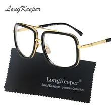 Longkeader, золотые металлические оправы для очков, для мужчин, брендовые, плоский верх, большая черная квадратная оправа, очки, оптические, мужские, женские, унисекс, gafas