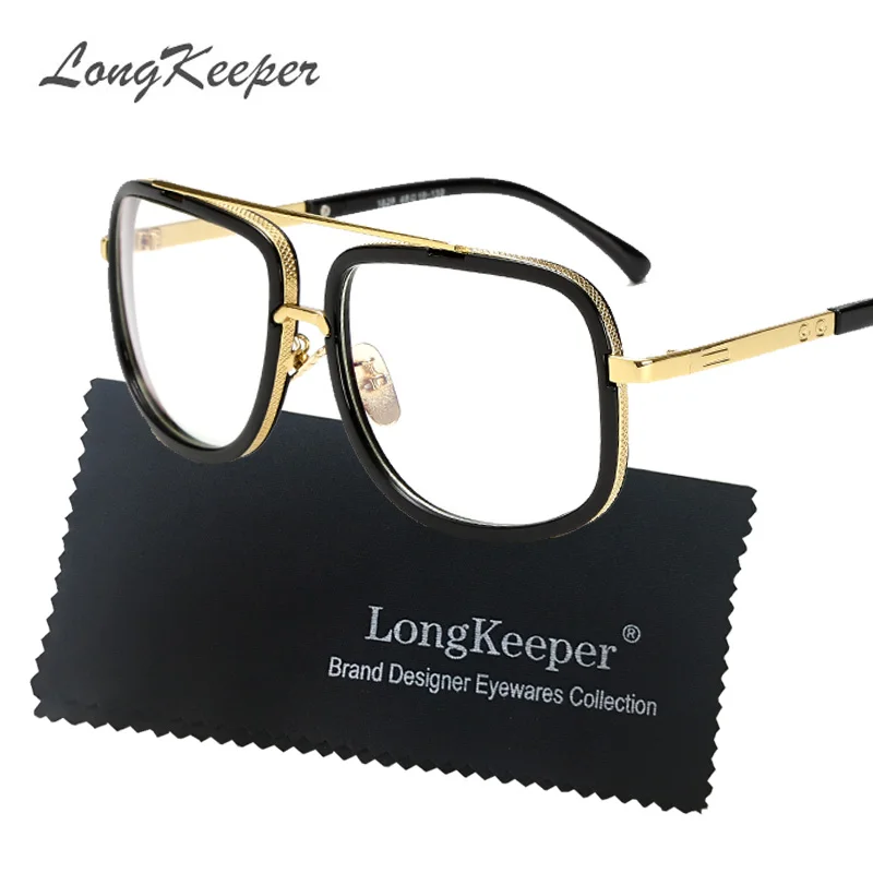 

LongKeeper Gold Metal eye glasses frames for men brand flat top big black square frame glasses optical male female unisex gafas