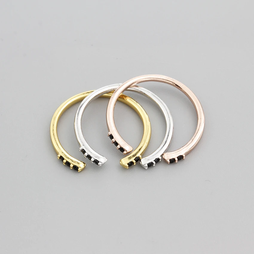 Кольцо женское из розового золота с черным Цирконом средней длины|fashion rings for