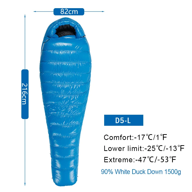 Профессиональный Сверхлегкий спальный мешок AEGISMAX на 90% утином пуху для зимнего кемпинга, можно подключить двойной спальный мешок серии D - Цвет: D5 Blue Long