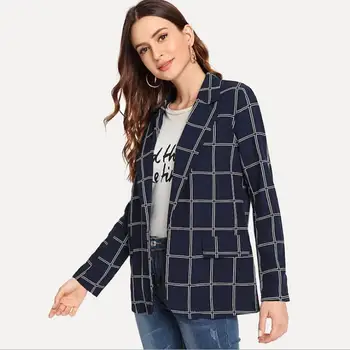 

Fashion Women Clothing Slim Long Sleeve Notched Formal Casual Women's Plaid Blazer Female Winter Thin Coat S072