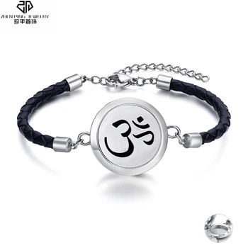 

Aromatherapy Diffuser Stainless Steel Locket Bracelet Perfume Diffuser Bracelets Trendy Genuine Leather Jewelry for Men