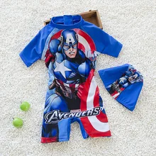Boys One-Piece Sports Swimsuits Children Cartoon Superman Swimwear Kids Bathing Suits Boys Swimwear With Swimming Hats CH055