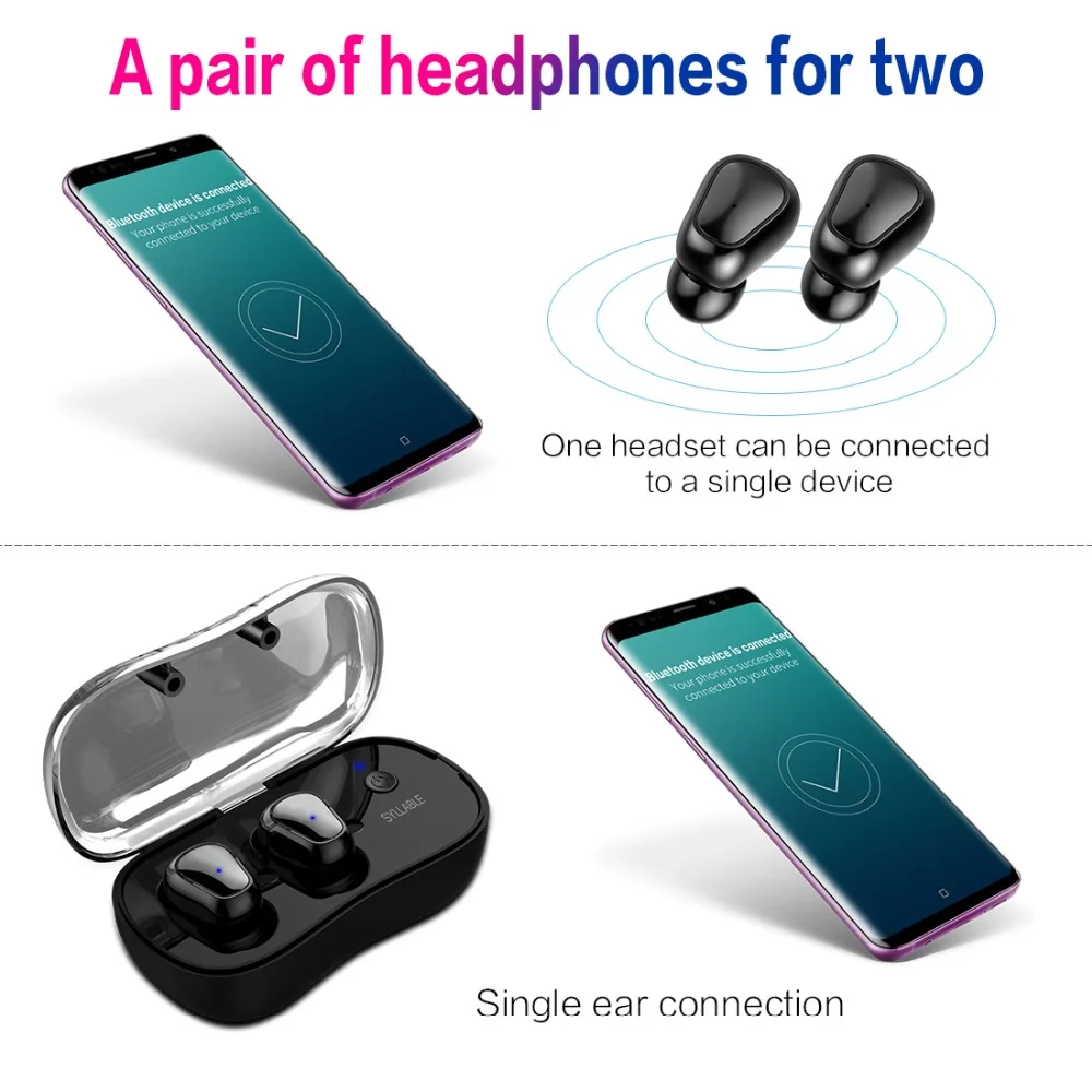 2019 New SYLLABLE D900P Bluetooth V5.0 TWS Earphone True Wireless Stereo Earbud Waterproof SYLLABLE Bluetooth Headset for Phone