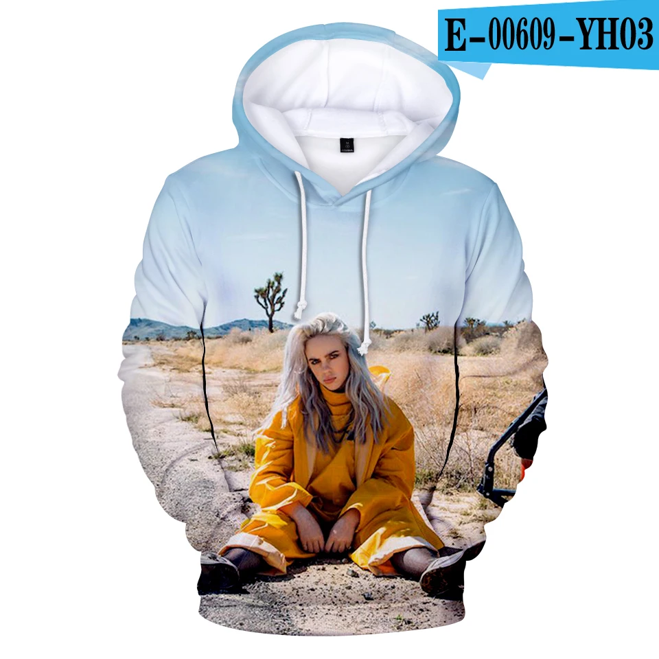 Billie Eilish 3D толстовки женские мужские Модные осенние Harajuku Billie Eilish 3D принт женские толстовки и толстовки желтый 4XL - Цвет: 3D